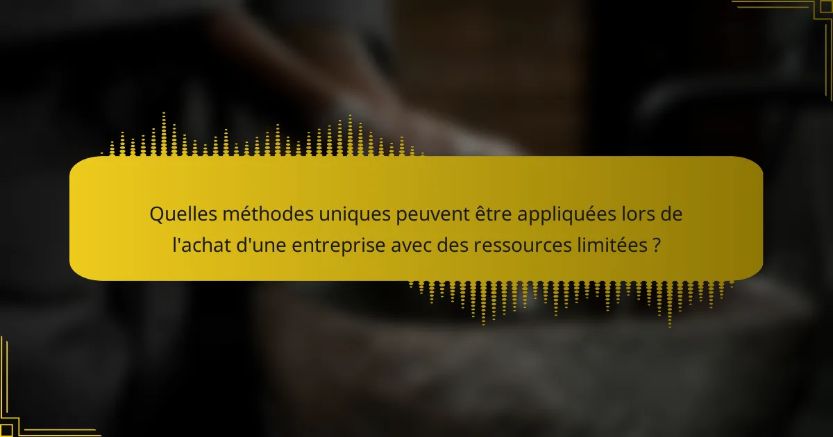 Quelles méthodes uniques peuvent être appliquées lors de l'achat d'une entreprise avec des ressources limitées ?
