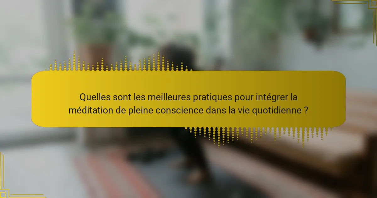 Quelles sont les meilleures pratiques pour intégrer la méditation de pleine conscience dans la vie quotidienne ?