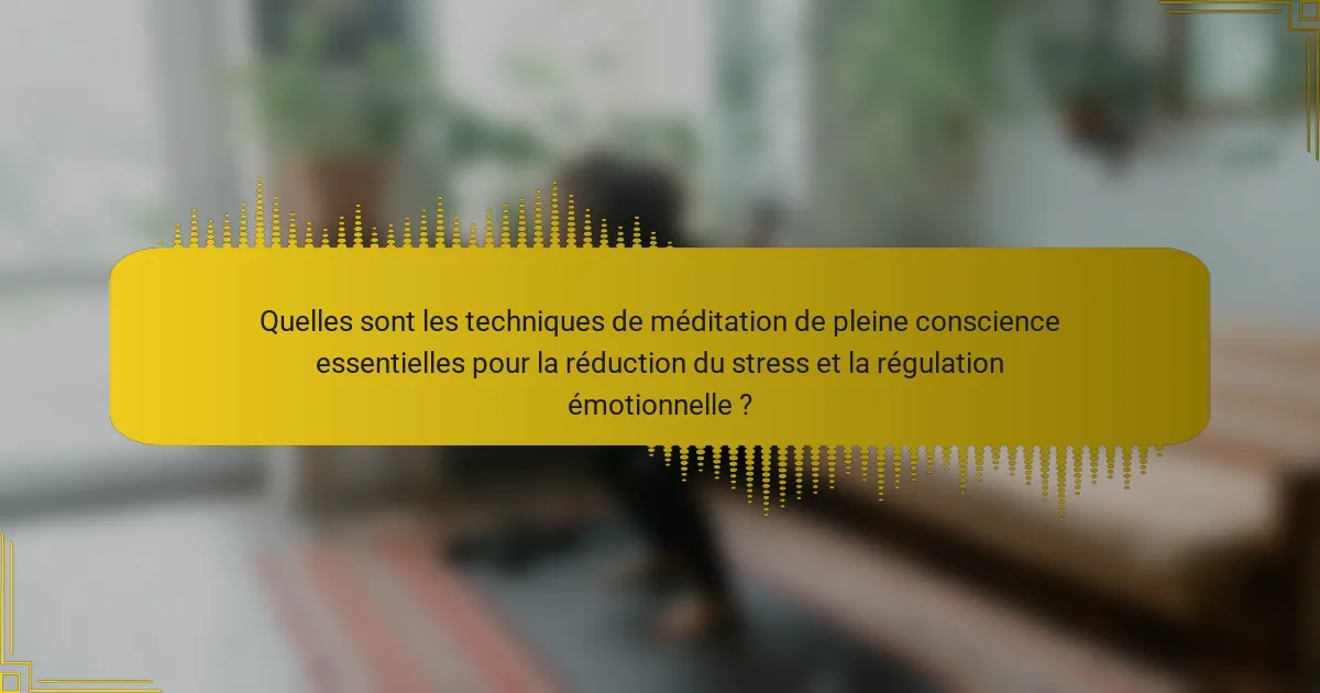 Quelles sont les techniques de méditation de pleine conscience essentielles pour la réduction du stress et la régulation émotionnelle ?