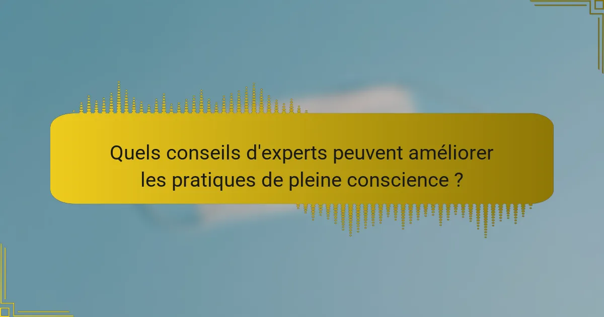 Quels conseils d'experts peuvent améliorer les pratiques de pleine conscience ?