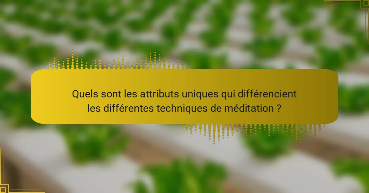 Quels sont les attributs uniques qui différencient les différentes techniques de méditation ?